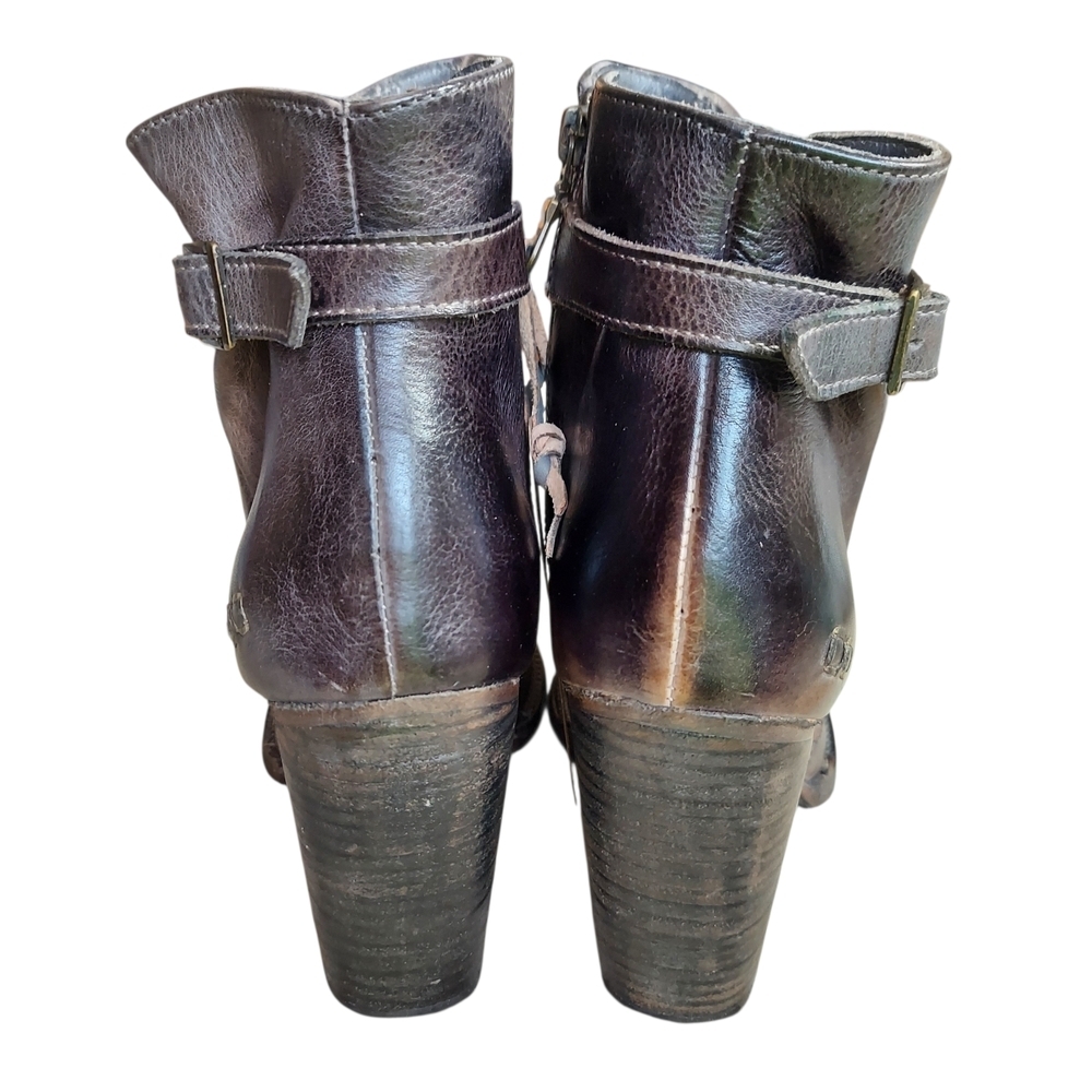 Bed Stu Isla Distressed Leather Buckle Ankle Boots Block Heel - Picture 5 of 14